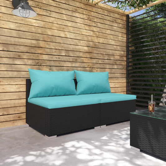 NNEVL 2 Piece Garden Lounge Set with Cushions Poly Rattan Black