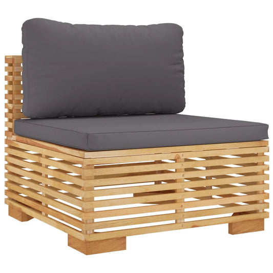 NNEVL Garden Middle Sofa with Dark Grey Cushions Solid Wood Teak