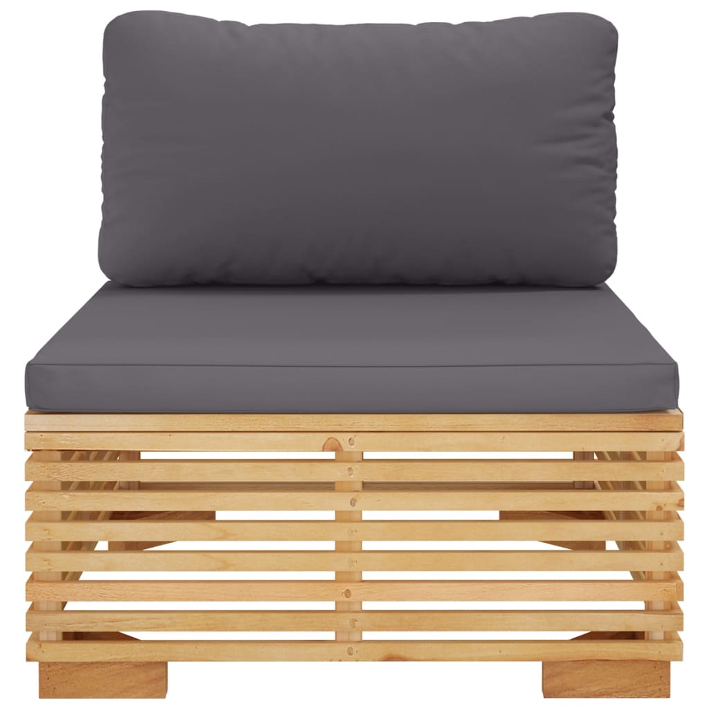 NNEVL Garden Middle Sofa with Dark Grey Cushions Solid Wood Teak