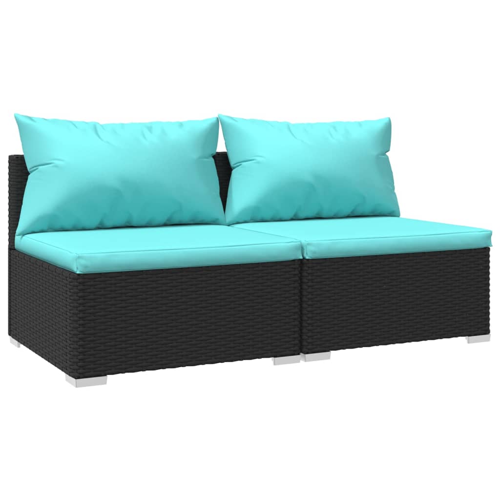 NNEVL 2 Piece Garden Lounge Set with Cushions Poly Rattan Black