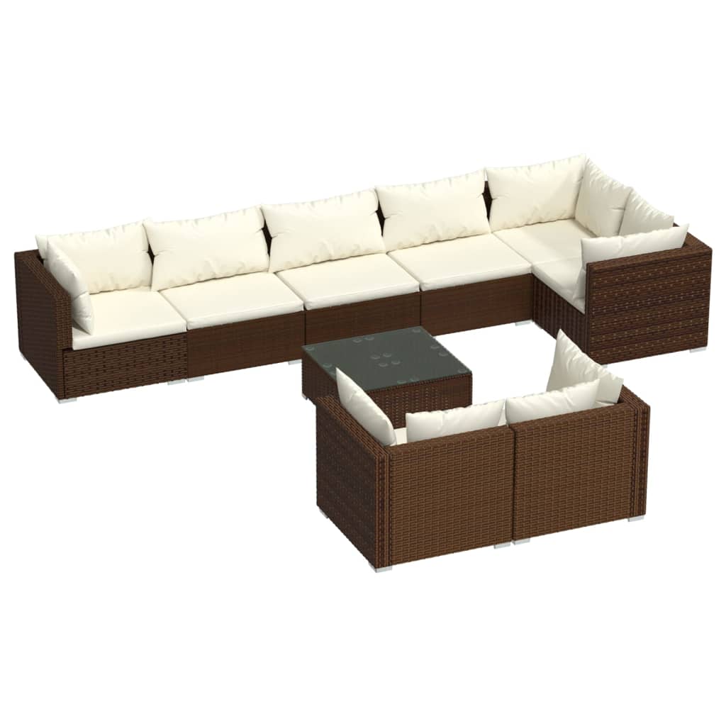 NNEVL 9 Piece Garden Lounge Set with Cushions Brown Poly Rattan