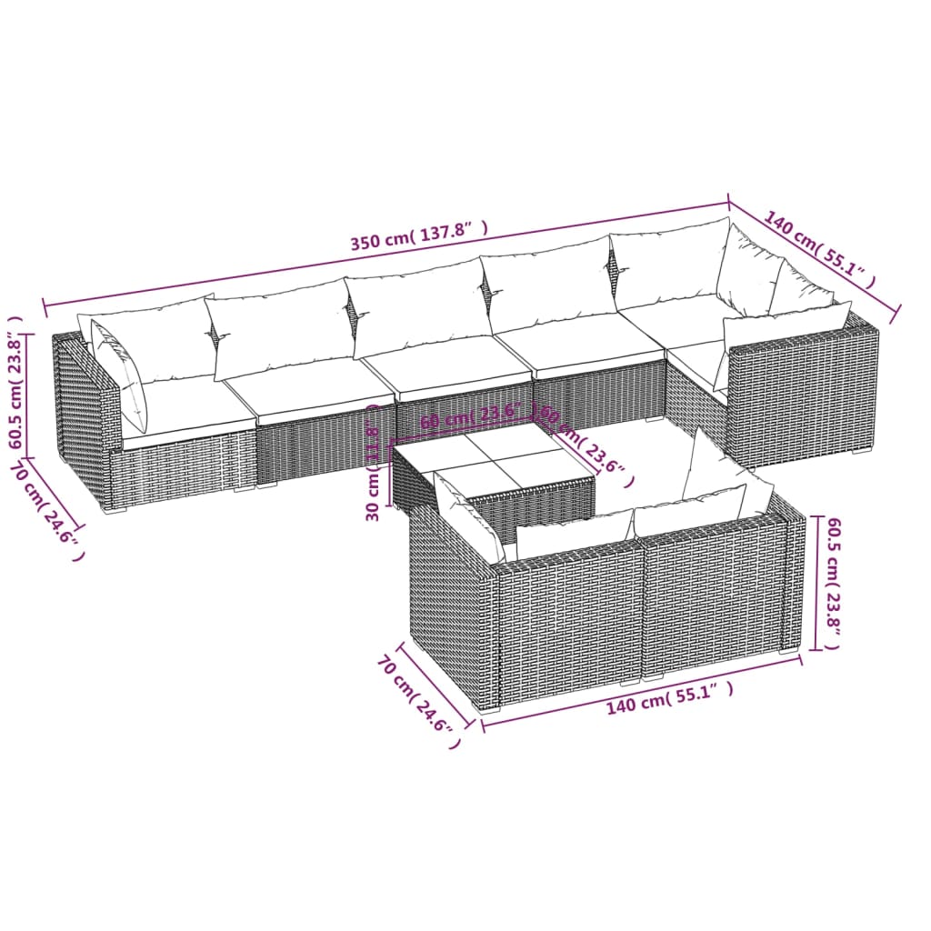 NNEVL 9 Piece Garden Lounge Set with Cushions Brown Poly Rattan