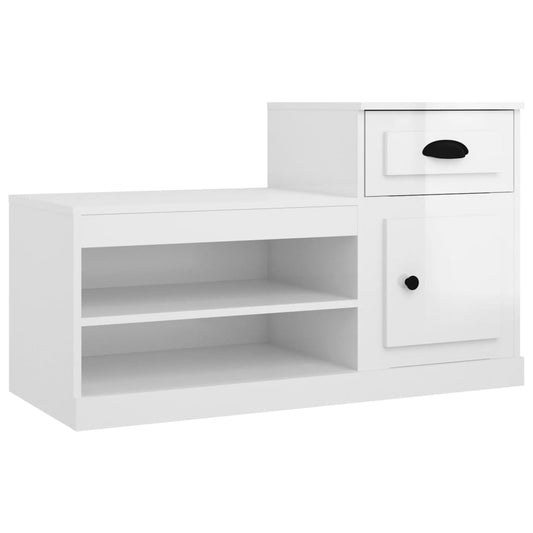 NNEVL Shoe Cabinet High Gloss White 100x42x60 cm Engineered Wood