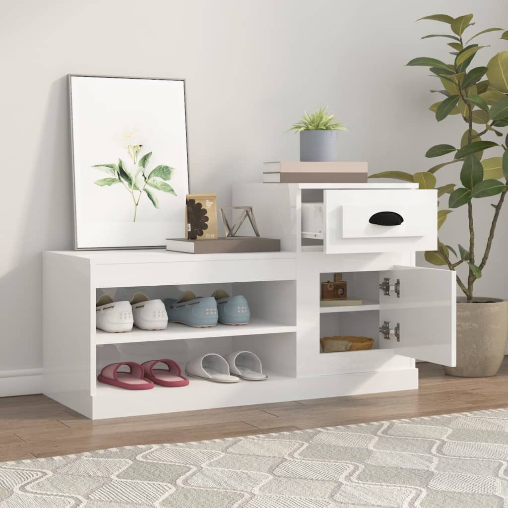 NNEVL Shoe Cabinet High Gloss White 100x42x60 cm Engineered Wood