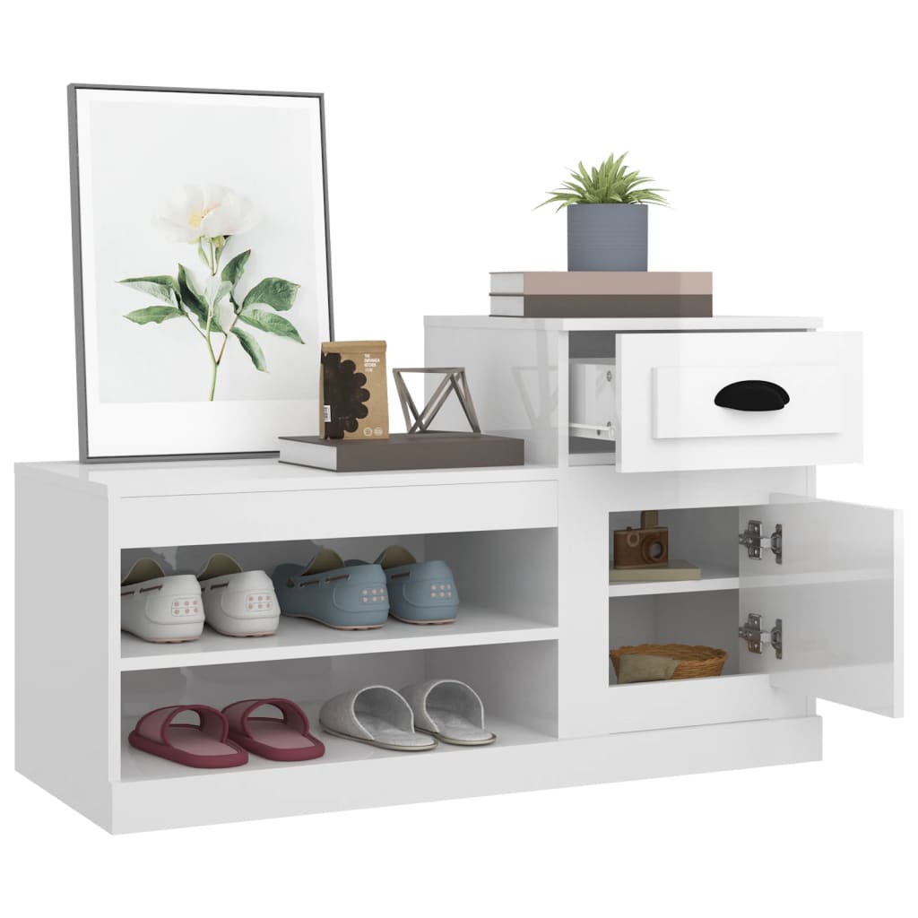 NNEVL Shoe Cabinet High Gloss White 100x42x60 cm Engineered Wood