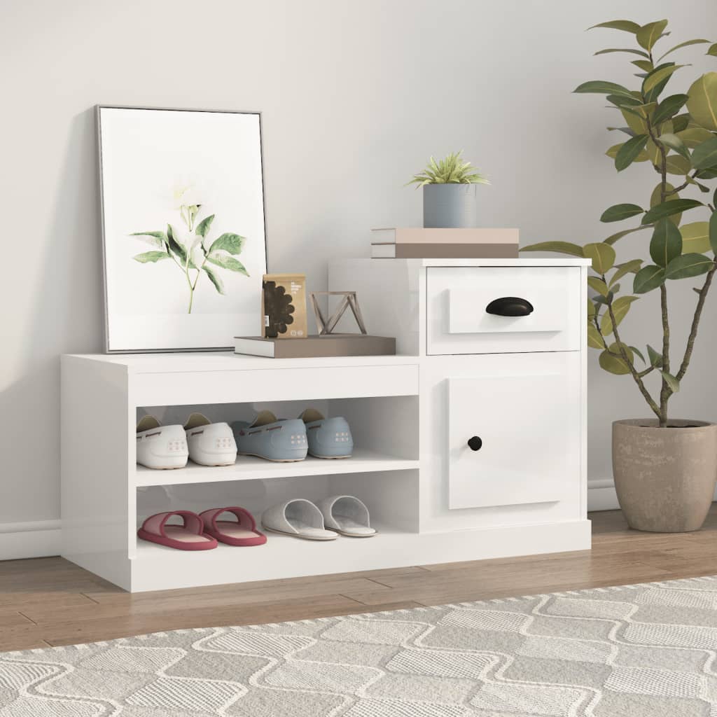 NNEVL Shoe Cabinet High Gloss White 100x42x60 cm Engineered Wood