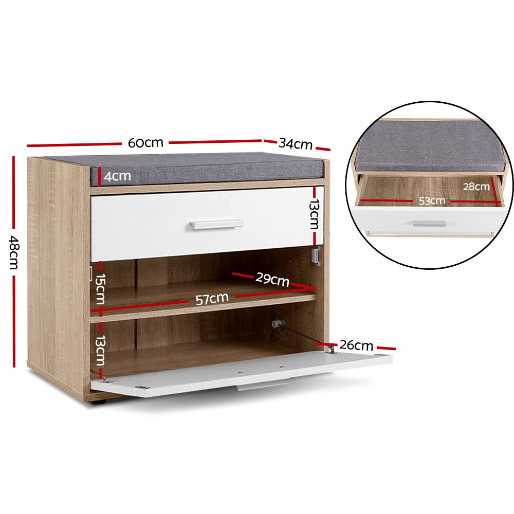 NNEDSZ Shoe Cabinet Bench Shoes Storage Organiser Rack Fabric Seat Wooden Cupboard Up to 8 pairs