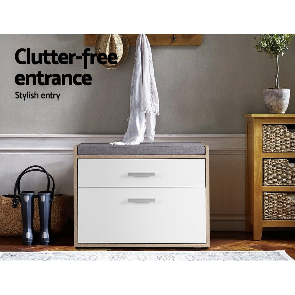 NNEDSZ Shoe Cabinet Bench Shoes Storage Organiser Rack Fabric Seat Wooden Cupboard Up to 8 pairs